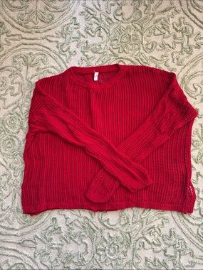 Wishlist Red Open-Knit Crewneck Sweater